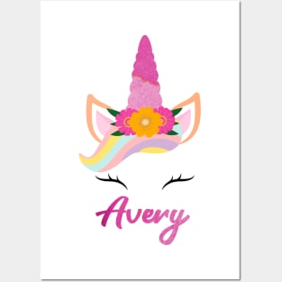 Name Avery unicorn Posters and Art